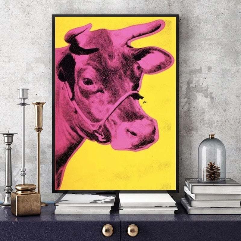 Hand Painted Colorful Cow Andy Warhol Animal Oil Paintings Wall Art Abstract Mod