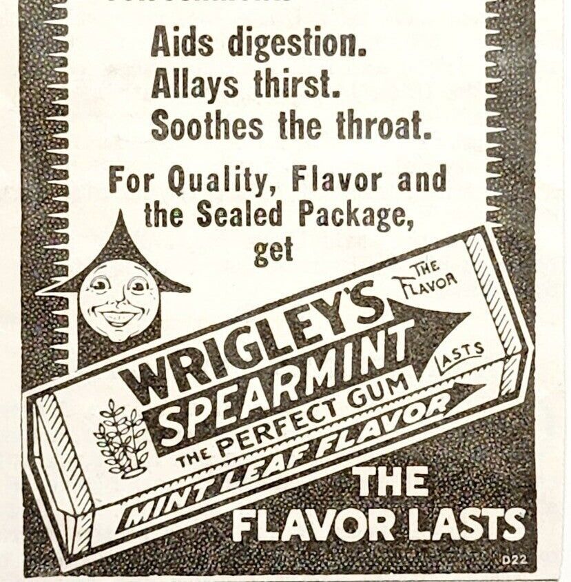 Primary image for 1923 Wrigley's Chewing Gum Advertisement Flavor D22 2 Ephemera Candy 4 x 2.25"