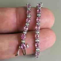 12Ct Oval Cut Simulated Pink Sapphire Tennis Bracelet 14K White Gold Plated - £211.63 GBP