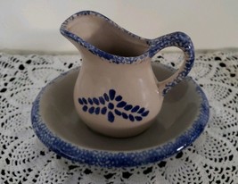 Vintage Loomco ~ Blue Spongeware ~ Pitcher &amp; Basin Set ~ Home Decor ~ Ceramic - £20.60 GBP