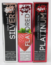 Wet Personal Lubricant Lot of 3 SILVER FLAVORED &amp; PLATINUM Luxury Collec... - $29.67