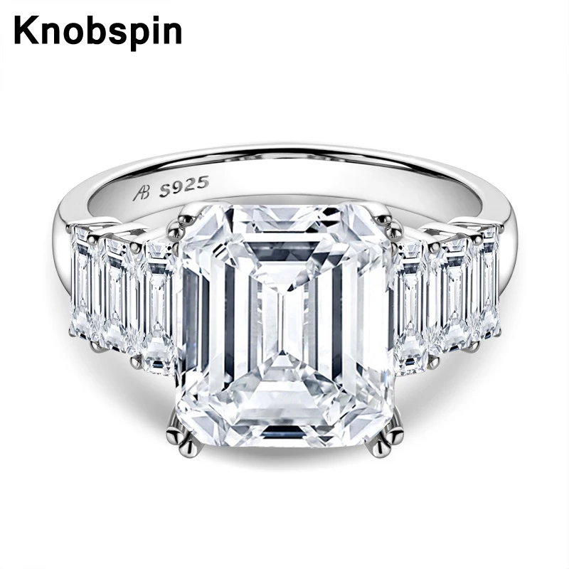 Knobspin  925  Silver 4 Carats Emerald Cut Engagement Rings For Women Hi... - £43.58 GBP