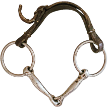 Vintage Made in Japan 5 in Smooth Mouth Ring Snaffle Bit with Leather Cu... - $27.99