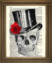 Calavera En Sombrero de Copa con Rosa Roja : Clásico Diccionario Página Death - £5.18 GBP