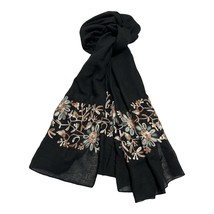 Black Embroidered Floral Scarf Wrap – 70 x 34 in – Modern - $21.60