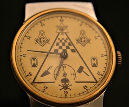 Rare Soviet 1980&#39;s USSR Pobeda 15 jewel Zim Masons yellow dial men&#39;s wristwatch - £97.77 GBP