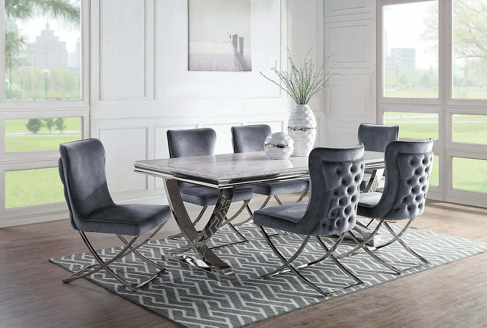 Glam Gray Velvet Dining Chairs Set Item image 9