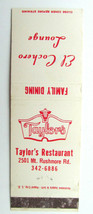 Taylor&#39;s Restaurant - Rapid City, South Dakota 20 Strike Matchbook Cover SD - $1.50