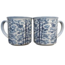 Miya Japan Bamboo Mugs Set of 2 Ceramic Porcelain Blue Gray 3.5&quot; - £19.69 GBP