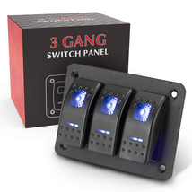 3 Gang Rocker Switch Aluminum Panel with Blue LED Light Waterproo - $686.46 MXN