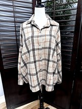 E;Ann Design By Korea Brown Plaid Flannel Shirt Jacket Snaps Long Sleeve  - £14.69 GBP