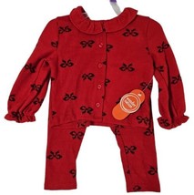 Infant Girls Red Knit Peter Pan Collared Button Up Shirt &amp; Pants Set Outfit 12M - £10.90 GBP
