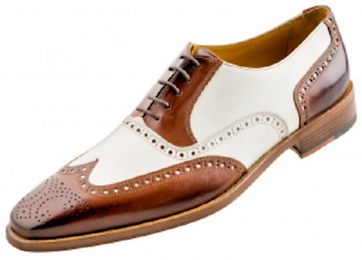 Handmade Genuine Brown & White Leather Oxford Brogue Lace Up Formal Shoes 2019