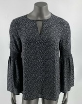 Michael Kors Top Size Medium Black Gray Keyhole Cutout Bell Sleeve Blous... - $33.66