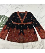 INC Womens Vintage Y2k Babydoll Top Size L Black Orange Paisley Mesh She... - $37.89 CAD