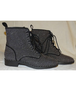 NEW FOREVER 21 BLACK SILVER STUDDED LACE UP ANKLE LOW HEEL FLAT BOOTS Sz 6 - $12.86