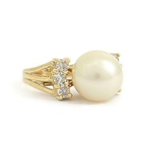 Authenticity Guarantee 
Vintage 1980&#39;s Pearl Diamond Cocktail Pinky Ring 18K ... - £703.87 GBP