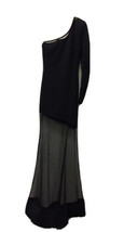 Symphony Black One Shoulder Long Sleeve Mesh Skirt Maxi Dress Gown S Sma... - $39.50