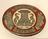 Vtg Korean War Veteran Red White Enamel Metal Belt Buckle USA Army Navy - $11.97