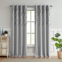 Melodieux Flower Embroidery Faux Linen Room Darkening Wide Curtains For, 1 Panel - £55.94 GBP