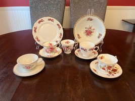 Eclectic Rose Tea Cup and Saucer Set with Serving Bowl and Plate. 11 Pieces. - £58.99 GBP