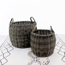 Set of 2 CATLEZA 13-inch and 16.5-inch Stackable Hand Woven Wicker Storage and L - £100.30 GBP