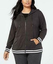 Ideology Women&#39;s Plus Varsity Stripe Heathered Hooded Jacket - $34.40