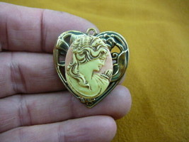 (cs51-10) Women wavy hair pink CAMEO jewelry brass Brooch jewelry pin Pendant - £23.15 GBP