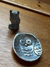 Small Mini Miniature 44 Marked Pewter OWL Animal Figurine &amp; Small Metal Trinket - £8.92 GBP