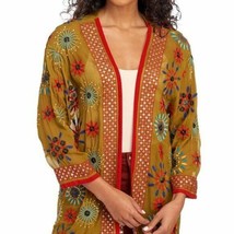 INDIGO MOON  Embroidered Beaded Jacket Cardigan Open Front Size Small NWT - $99.00