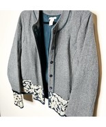 SUNDANCE Herringbone gray/dark teal blazer w/velour, appliqué &amp; beading ... - £41.87 GBP