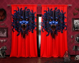 Bad Neon Enraged Medusa Curtains, Vintage Horror, Window Drapes, Sheer and Black - £131.09 GBP