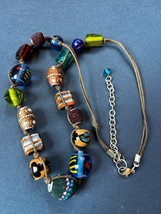 Double Strand Brown Cord w Various Art Glass Ceramic &amp; Other Materials B... - $14.89