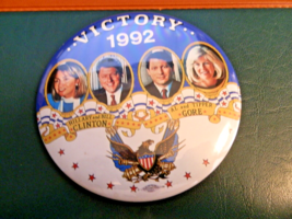 VICTORY 1992 Hillary Bill Clinton Al Tipper Gore Photo Pinback Button - £6.89 GBP