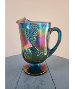 Vintage &quot; Grape Harvest&quot; Indiana 70oz Blue Iridescent Carnival Glass Pit... - €19,44 EUR