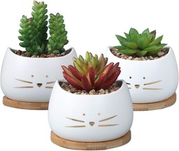 Koolkatkoo Set Of 3 White 3 Point 2 Inch Cute Cat Ceramic Succulent Plan... - £27.14 GBP