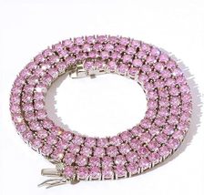 15Ctw Round Cut Pink Sapphire 18 Inches Tennis Necklace 14k White Gold Finish  - £313.65 GBP
