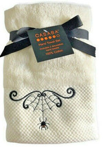 Halloween Spider Web Hand Towels Set of 2 Embroidered Spooky Happy Halloween - £31.23 GBP