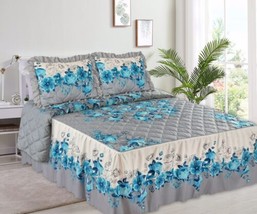 MARISOL  FLOWERS GRAY DECORATIVE BEDSPREAD SET WITH RUFLES 3 PCS CAL KIN... - $54.44