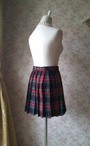 Red Short Plaid Skirt Outfit Women Girl Pleated Plaid Skirt image 3