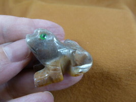 (y-fro-36) Gray baby FROG carving stone gemstone SOAPSTONE love little f... - $8.59