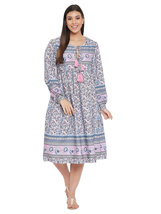 Floral Printed Gray Poly Cotton Empire Dress for Women - £24.69 GBP