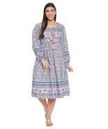 Floral Printed Gray Poly Cotton Empire Dress for Women - £24.48 GBP