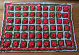 Vitg Crochet 3D Pretty Rose Granny Square Baby Lap Afghan Throw Blanket  50 x35 - £19.98 GBP