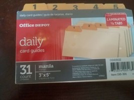 Office Depot 193-301 Daily Card Guides 1-31 Manila 3&quot; x 5&quot; Laminated 1/5... - $21.87