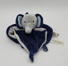 Cuddle Time Navy Blue Elephant Lovey Security Blanket Knotted Gray Satin - £15.50 GBP
