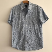 J Crew Camp Shirt M Blue Floral Collar Short Sleeve Button Down Preppy C... - $20.19