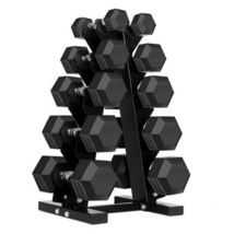 150 Pound Hex Dumbbell Set with Rubber Coated Dumbbells and Rack - $701.09