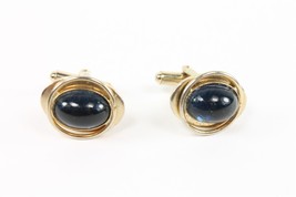 ✅ Vintage Pair Mens Cuff Links Oval Blue Stone Gold Plate Tone Jewelry S... - $7.28