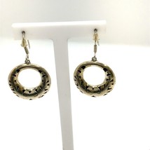 Vintage Signed Sterling Mexico Abstract Shadow Box Round Dangle Hook Earrings - £30.85 GBP